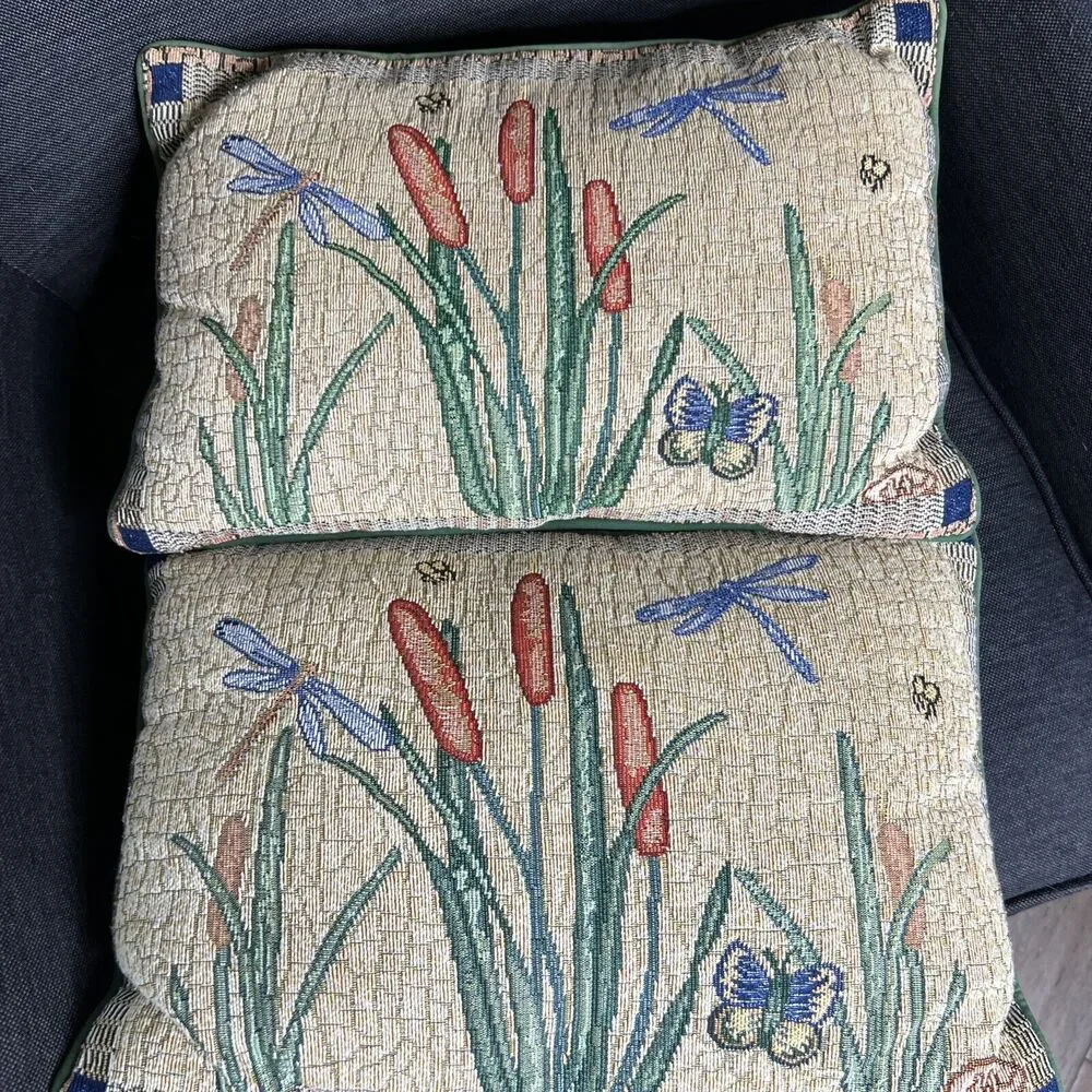 Dragonfly Tapestry Throw Accent Pillows Set Of 2 Cattail Butterfly 16